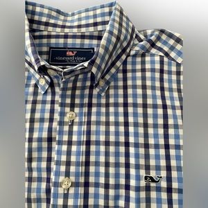 Vineyard Vines Men's Slim Fit Whale Button Down Dress Shirt Medium Blue Gingham